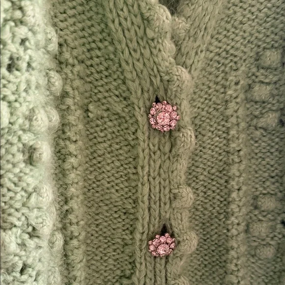 Zara Light Green Knit Cardigan with Floral Details - Picture 3 of 3